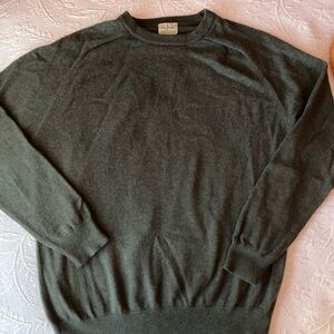 VNTG L.L. Bean Dark Green/Gray Crewneck Sweater 100% Lambswool grandpa sweater L